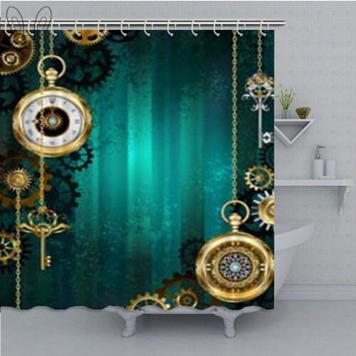 Colorful Blue Bathroom Curtain Keys and Chains with Steampunk Waterproof Shower Curtain Polyester Fabric Bath Decor Curtain Sets