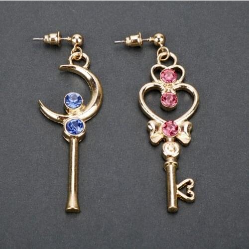 1 Pair Sailor Moon Time Moon Love Earrings All-match Earrings Fashion Jewelry Long Asymmetrical Earrings For Women