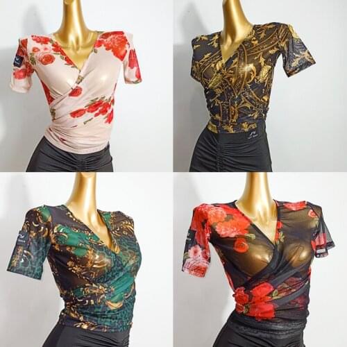 2020 Latin Dance Tops Ladies Short-Sleeved Sexy Summer Rumba/Ballroom/Tap Dance Performance Tops Summer Dance Clothes Women 2007