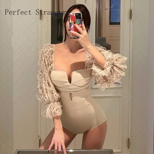 Women Sexy High Waist swimming Bikini Set 2021 Summer One-Piece Tight Bikini Beach Swimsuit Bathe Bathing Suit