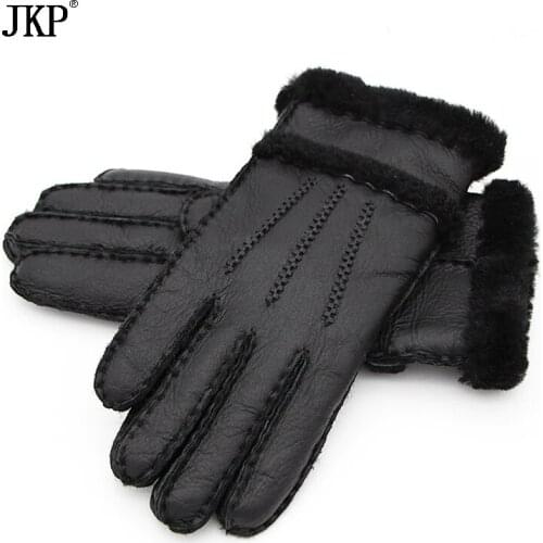 Winter Gloves Woman Men Sheepskin Gloves Genuine Leather Gloves Winter Warm Fur Thick Gloves