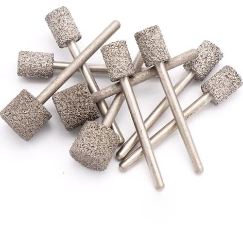 1pc 3.0mm shank Brazed Diamond Grinding Head Cylindrical Stone File Jade Peeling Flat Jaw Stone Engraving Carving Tools A Needle