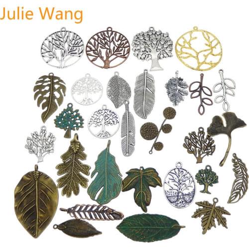 Julie Wang 10PCS Randomly Send Life Tree Leaf Feather Charms Antique Color Necklace Bracelet Jewelry Making Accessory