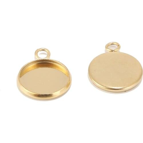 10pcs Stainless Steel Pendant Trays Cabochon Settings Bezel Pendant Blanks for DIY Crafting Photo Jewelry Making 12mm Gold