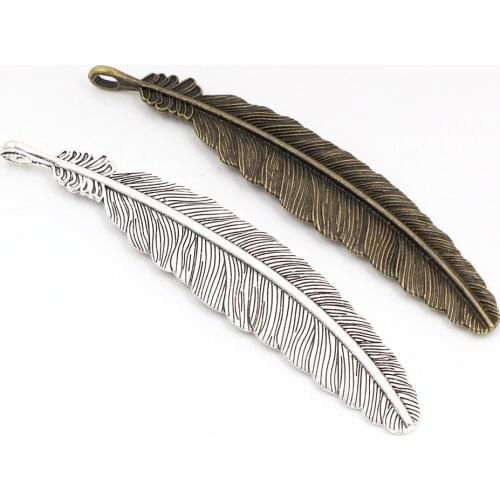 105x21mm 3pcs Antique Silver Plated and Bronze Plated Feather Style Handmade Charms Pendant:DIY for bracelet necklace