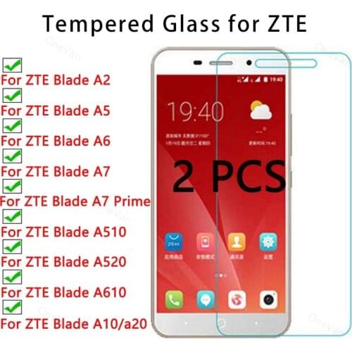 2 Pcs 9H Screen Protector for ZTE Blade A2 A5 A6 A7 Prime Tempered Glass for ZTE Blade A510 A520 A610 A10 A20 Toughed Glass
