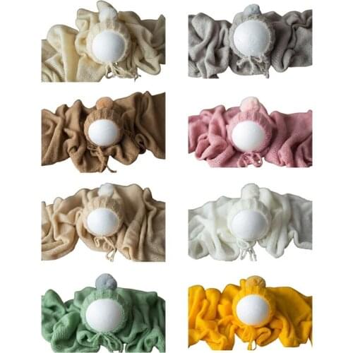 2Pcs Baby Wool Ball Hat Knitted Wrap Blanket Set Newborn Photography Photo Props XXFE