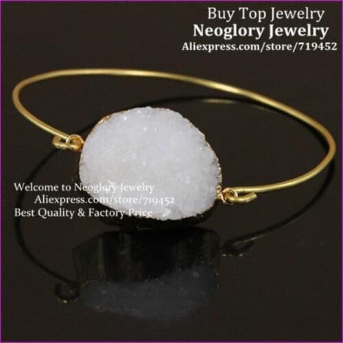 5PCS Druzy Bangle Bracelet, Gold Bracelet,Natural White Druzy Stone Stone Bangle, Druzy Drusy Quartz Stone Bangle bracelet