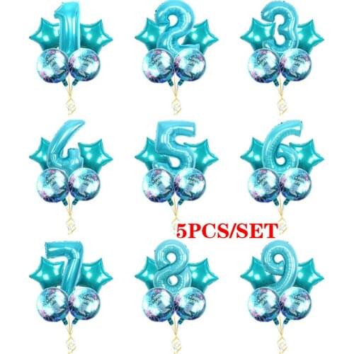 5pcs Blue Number Foil Latex Balloons Birthday Party Decoration Kids Baby Boy Prince 1 2 3 4 5 6 7 8 9 Years Old 1st Birthday