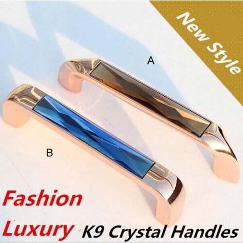 96mm Modern Luxury Blue Crystal Wine Cabinet Handles Brown Cupboard Pulls Gold zamak Dresser Drawer Wardrobe Funrinture handle