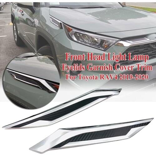 ABS Chrome Carbon Fiber Front Head Light Lamp Eyelids Garnish Cover Trim 3D Sticker For Toyota RAV4 2019 2020 Car Accessories