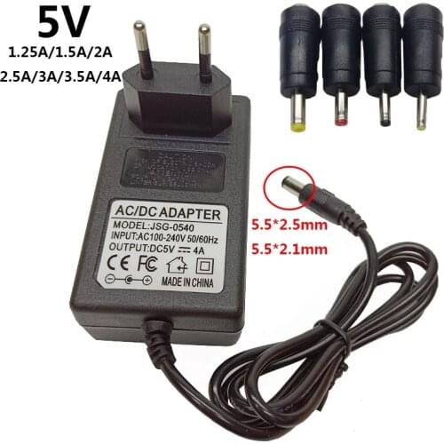 5V AC/DC Adaptor adaptador 5 Volt power adapter supply 1A 1.5A 2A 2.5A 3A 3.5A 4A US EU Plug 4pcs DC Jack transformer Connectors