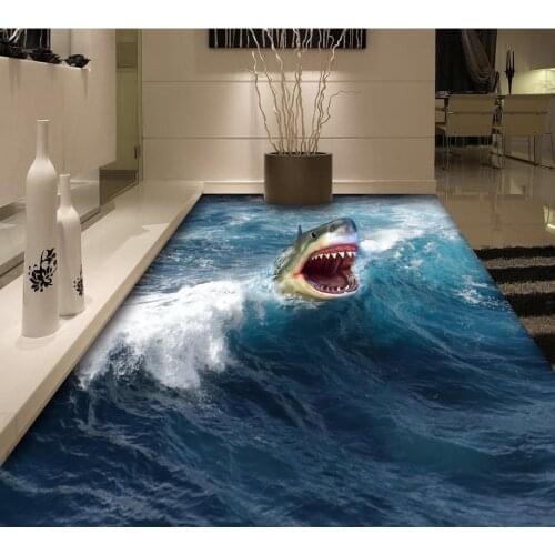 Free shipping 3D Custom Wall Sticker waterproof sea shark Painting Photo Wallpaper for Walls home decor mural post