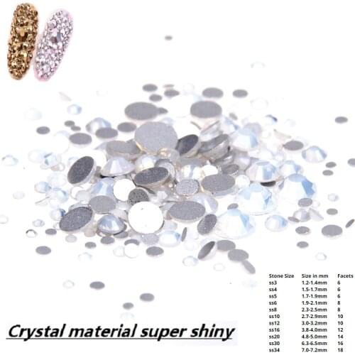 Glitter White Opal Non Hotfix Crystal Rhinestones SS3-SS34 And Mixed Sizes Flatback Glue On Glass Chatons DIY Nails Art Garments