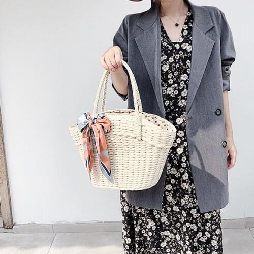 Big Female Bag Summer High-Capacity White Handbags Small Shopping Shoulder Bag Beach Vacation Travel Weaving Straw Bags For Girl