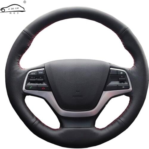 Genuine Leather car steering wheel Cover for Hyundai Elantra 4 2016 2017 Solaris 2017 Accent 2018/Steering-Wheel Handlebar Braid