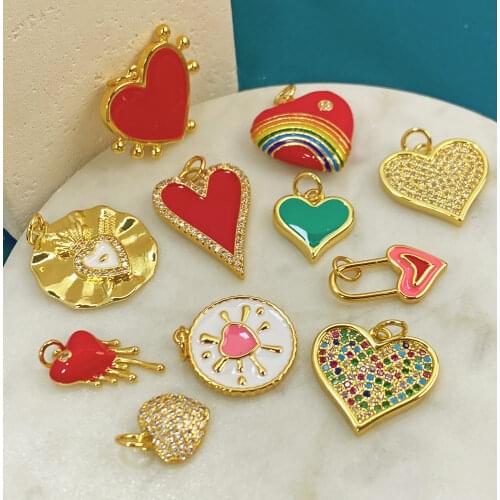 Heart Pendant Necklace Diy Heart Charms for Jewelry Making Hook Phone Charm Earrings Bracelet Boho Enamel Accessories Cute Cz