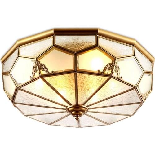 European Copper Bedroom Ceiling Lights classical Glass Shade Balcony Porch Ceiling Lamps Hand soldering Ceiling lamp