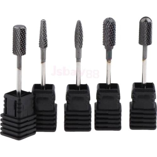 5pcs Tungsten Round Flame Nail Drill Bit Carbide Milling Cutter Manicure Ceramic Drill Bits Electric Machine Nail Accessories