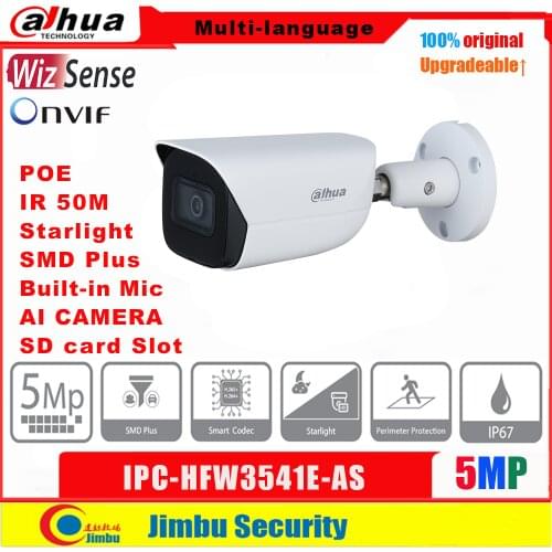 Dahua IP camera 5MP PoE IPC-HFW3541E-AS H.265 IR50m Starlight SMD Plus Built-in Mic 128GB IP67 Alarm in/out audio in/out
