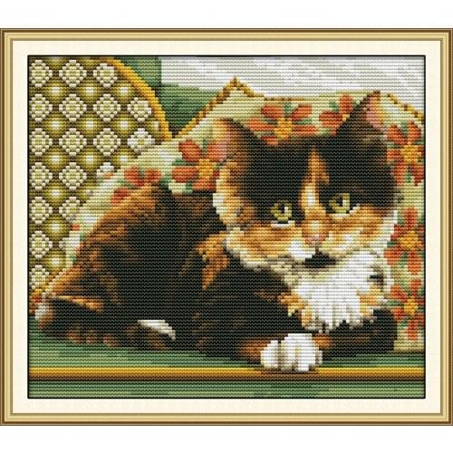 Joy Sunday Kitten 2 Chinese Cross Stitch Kits Ecological Cotton Clear Stamped Printed 14CT 11CT DIY Wedding Decoration For Home
