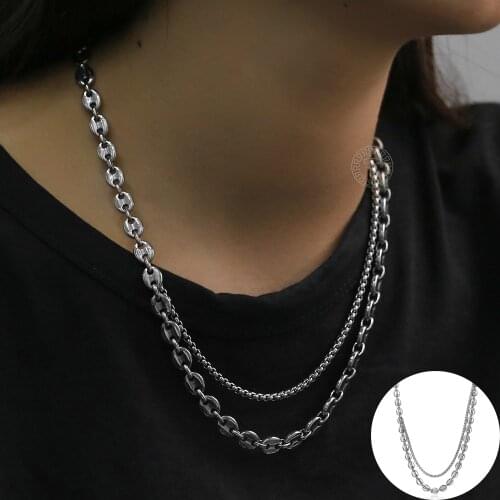 Coffee Bean Necklaces For Women Stainless Steel Layered Box Chain Marina Link Chain Choker Fashion Jewelry Gifts LDN281