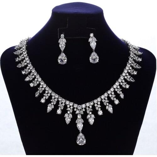 Jewelry Set HADIYANA Vintage Waterdrop Shape Women Wedding Got Engaged Necklace And Earrings 2PCS Set Zirconia CNY124 Bisuteria