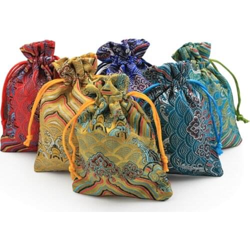 50pcs Seawater Cute Small Party Favor Gift Bags Wholesale Drawstring Chinese Silk Satin Jewellery Pouches Cloth Packaging