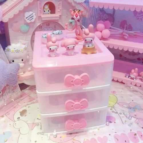 Cute Desktop Storage Boxes Bowknot 3-layers Cosmetic Storage Drawer Jewelry Storage Boxe Desktop Organizer Makeup Storage Case