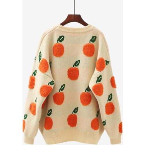 Fashion 2021 Winter Sweater Pullover Women Cute Fruit Pull Jumpers Orange Apple Printed Korean Tops Oversized