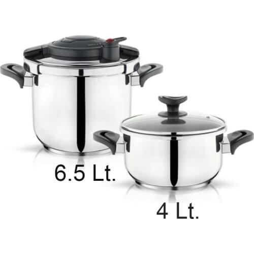 Pressure Cooker Set 4 & 6.5 Liter Changeable Covers Stainless Steel 18/10 Cr-Ni Made in Turkey