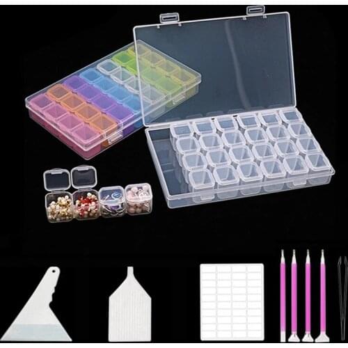 Diamond Painting Tools Set 28 Cells Plastic Storage Box and 40Pcs Inlay Tool Kits for Diamond Painting Embroidery Accessories