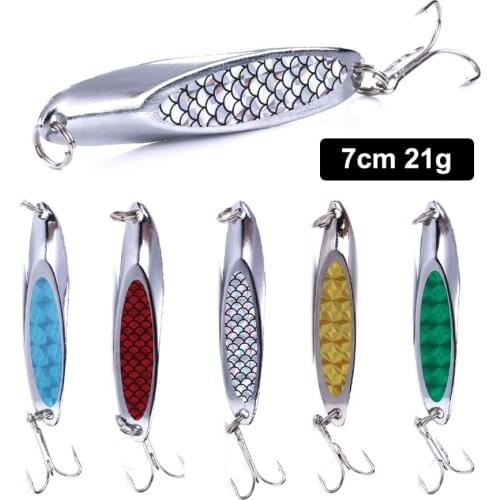 Hengjia 5pcs 7cm 21g Sinking Spinner Spoon Fishing Lure Set Casting and Trolling Bait for Bass Pike Metal Bait