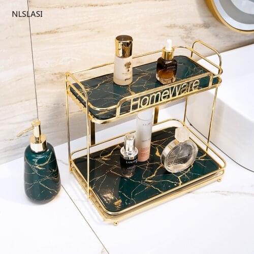 Floor-standing Light Luxury Gold Metal Storage Holder Cosmetic Shelf Dressing Table Bathroom Accessories Home Decor Shelves
