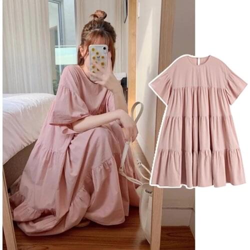 2021 Summer New Cotton Maternity Long Dress Elegant Retro A-Line Casual Loose Dress Clothes for Pregnant Women Pregnancy Wear