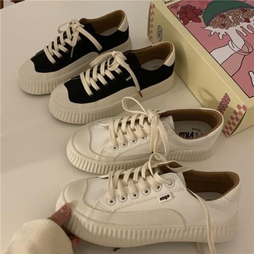 2021 spring and autumn new simple pure color thick-soled casual small white shoes classic all-match lace-up ladies canvas shoes