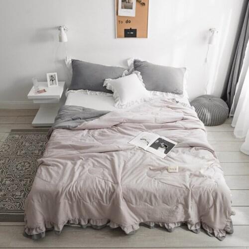 Solid Washing cotton Summer Quilt twin full queen king Blankets Bed Cover Quilting Suitable for Children Adults gray Comforters