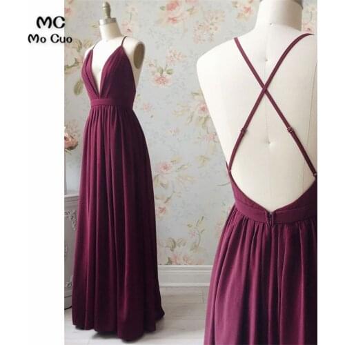 Simple A-Line Evening Dresses prom dresses Long Deep V-Neck vestidos de fiesta Spaghetti Straps Chiffon Women Evening Dress