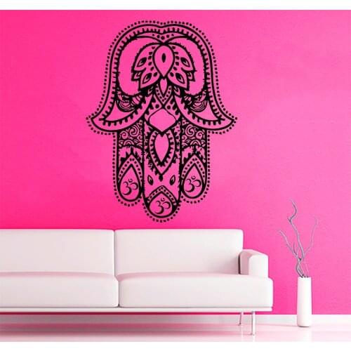 Removable Adhesives Murals Vinyl Stickers Hamsa Mandala Wall Decal Fatima Hand Home Decor Yoga Room Decal Wallpaper Mural S-538