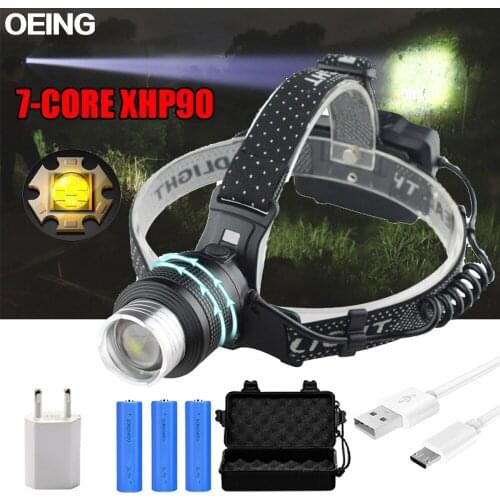 XHP90.2 Led Headlamp White Yellow Color Lighting Head Lamp 3 Modes Flashlight Torch 80W Bulbs 3* 18650 Battery Best for Camping