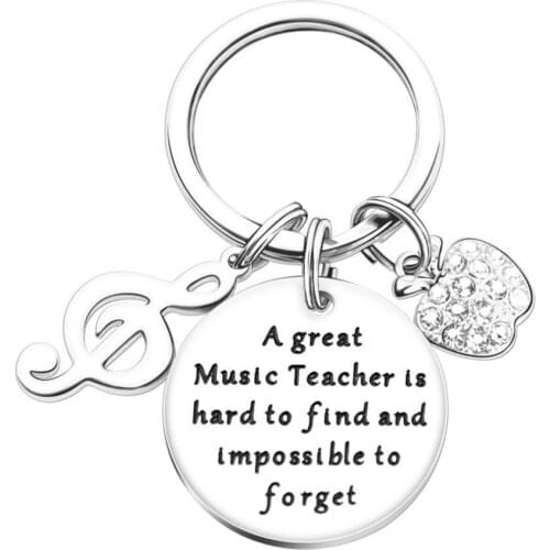 Creative A Great Music Teacher Rhinestone Apples Pendant Keychain Key Ring Gift