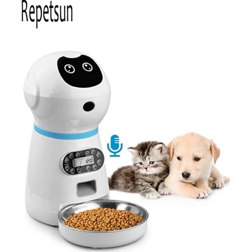 Smart Automatic Cat Feeder Auto Dog Slow Food Dispenser With Stainless Steel Food Bowl Voice Recorder Control For Pets Supplier