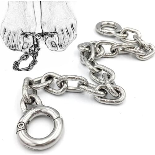 CamaTech Stainless Steel Toes O-Rings Bondage with Chain Shackle BDSM Torture Metal Lockable Slave Thumb Restraint Cuffs Sex Toy