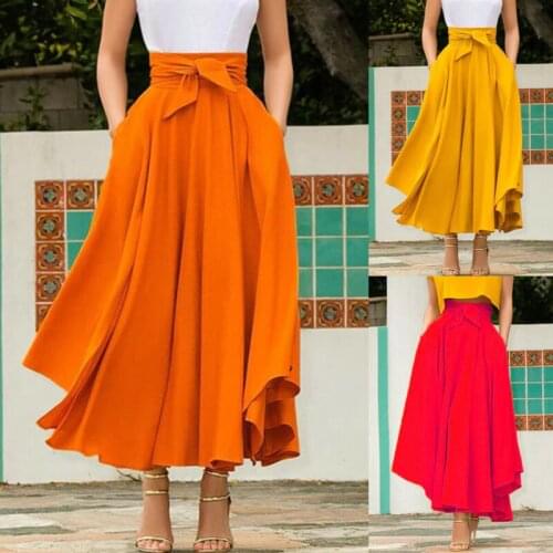Boho Womens Vintage Pleated Long Maxi Skirt High Waist Evening Party A Line Skirt Stretch Full Length Casual Skirts Plus Size