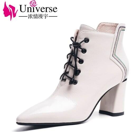 Universe 2019 Winter Fashion High Heel Shoes Woman Pointed Toe Lace-up Boots Women Botas Mujer ботинки женские J298