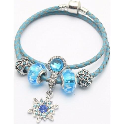 Light blue Style Women Bracelet Murano Glass Bead Crystal snowflake Awareness fit european bracelet women charm bracelet js1497