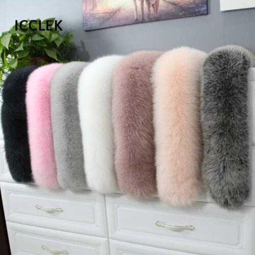 Fluffy Fur Collar Natural Real Fox Fur Collar Ladies Down Jacket Hat Strips Hood Trim Women Genuine Fur Scarf Men Coat Collar