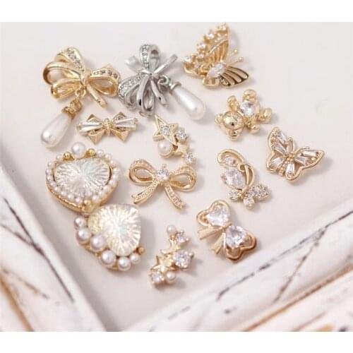 10pcs/lot 3D Love Bow Bear Butterfly Alloy Nail Art Zircon Crystal Metal Manicure Nails Accessories Supplies Decorations Charms