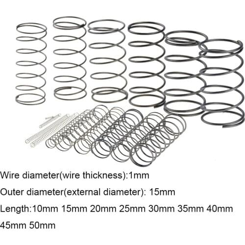 10PCS 1.0*15*10-50mm Spring Steel Small Compression Release Mechanical Return Spring Pressure Spring OD 15mm 1.0x15x10-50mm