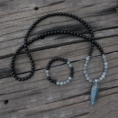 100% 8mm Natural Stone Beads, Labradorite, Black Onyx,JapaMala, Yoga Necklace, Spiritual Jewelry, Meditation, 108 Mala Beads